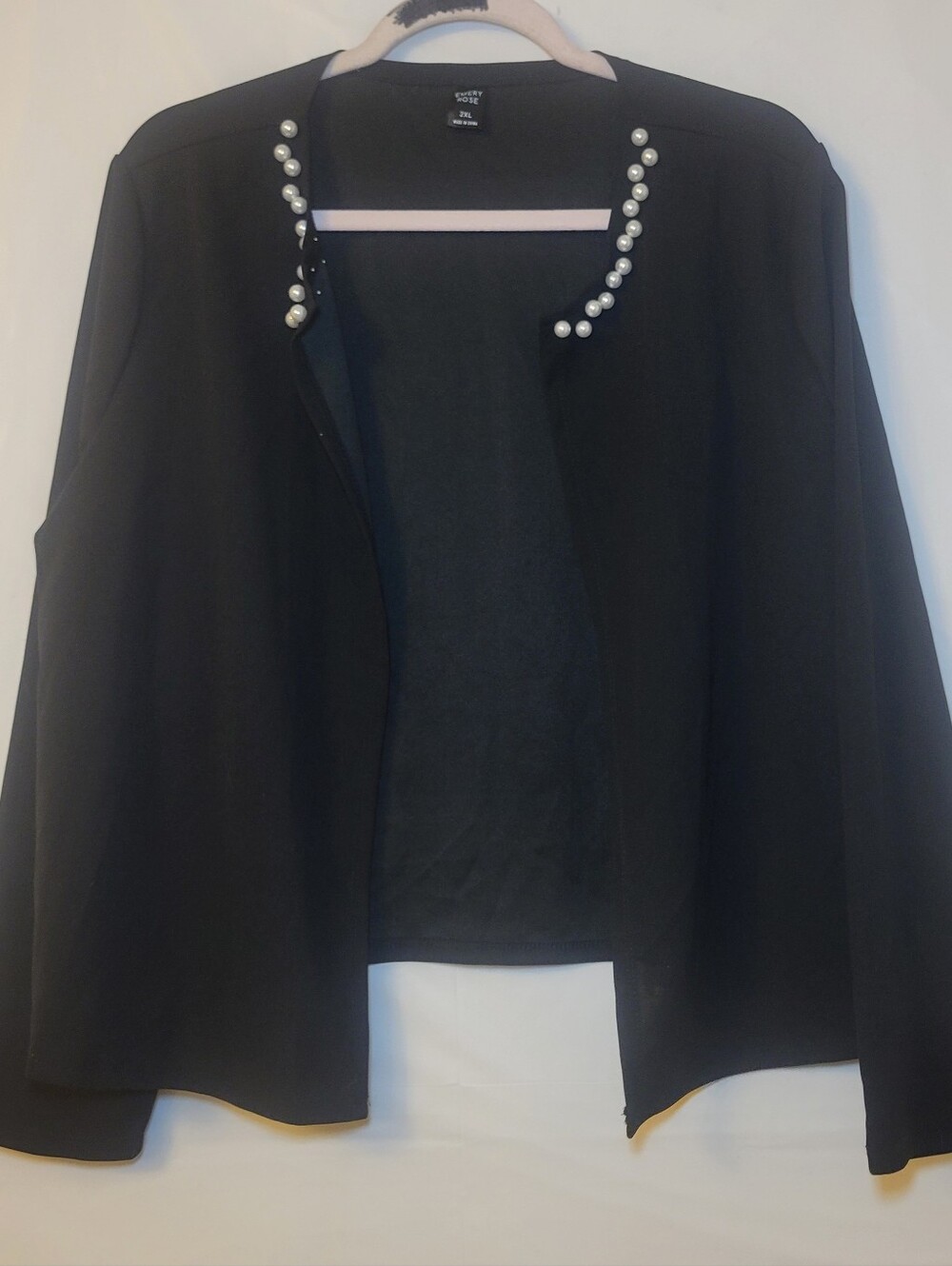 Worthington Black Open Front Pearl-Trim Blazer Jacket